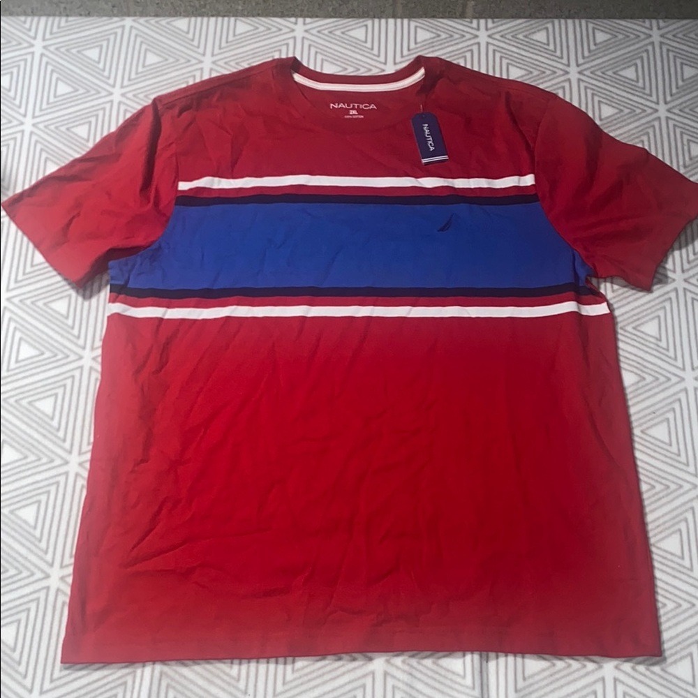 Nautica Mens Red Blue White Striped Short Sleeve T Shirt Tee Size‎ 2XL